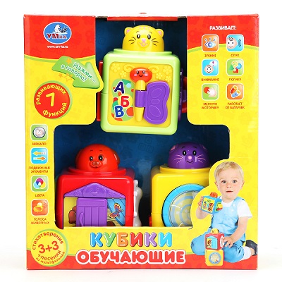Обучающие кубики Умка на БАТ. 3 стих.+3 песни в Русс. Кор. игрушка