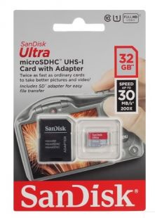 Sandisk Ultra microSDHC Class 10 UHS Class 1 30MB/s 32GB + SD adapter карты памяти microsd купить объем памяти 32 ГБ 