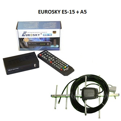 EUROSKY ES-15 A5 с антенной кабелем 10 м DVB-T2 Цифровой эфирный ресивер (Комплект)