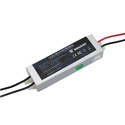 Источник питания 110-220V AC/12V DC, 1А, 12W с проводами, влагозащищенный (IP67)