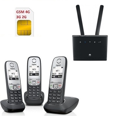 Комплект SHOPCARRY SIM 315-415 стационарный сотовый радио DECT телефон с 3-мя трубками GSM/4G/3G WIFI и роутер универсальный